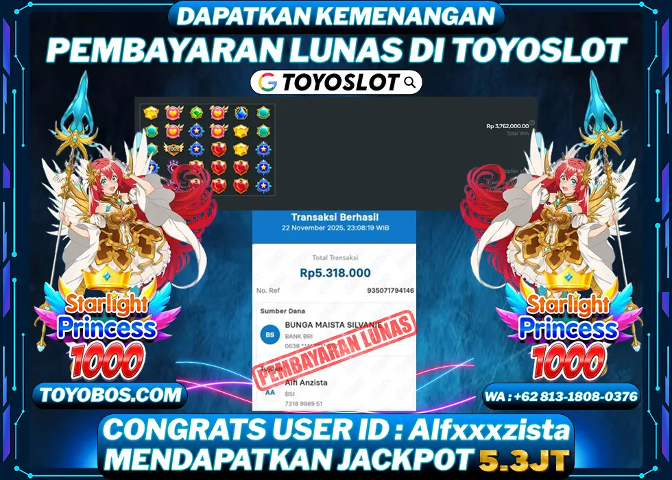 TOYOSLOT - BUKTI KEMENANGAN MAXWIN Starlight Princess 1000 Rp5,318,000,- LUNAS